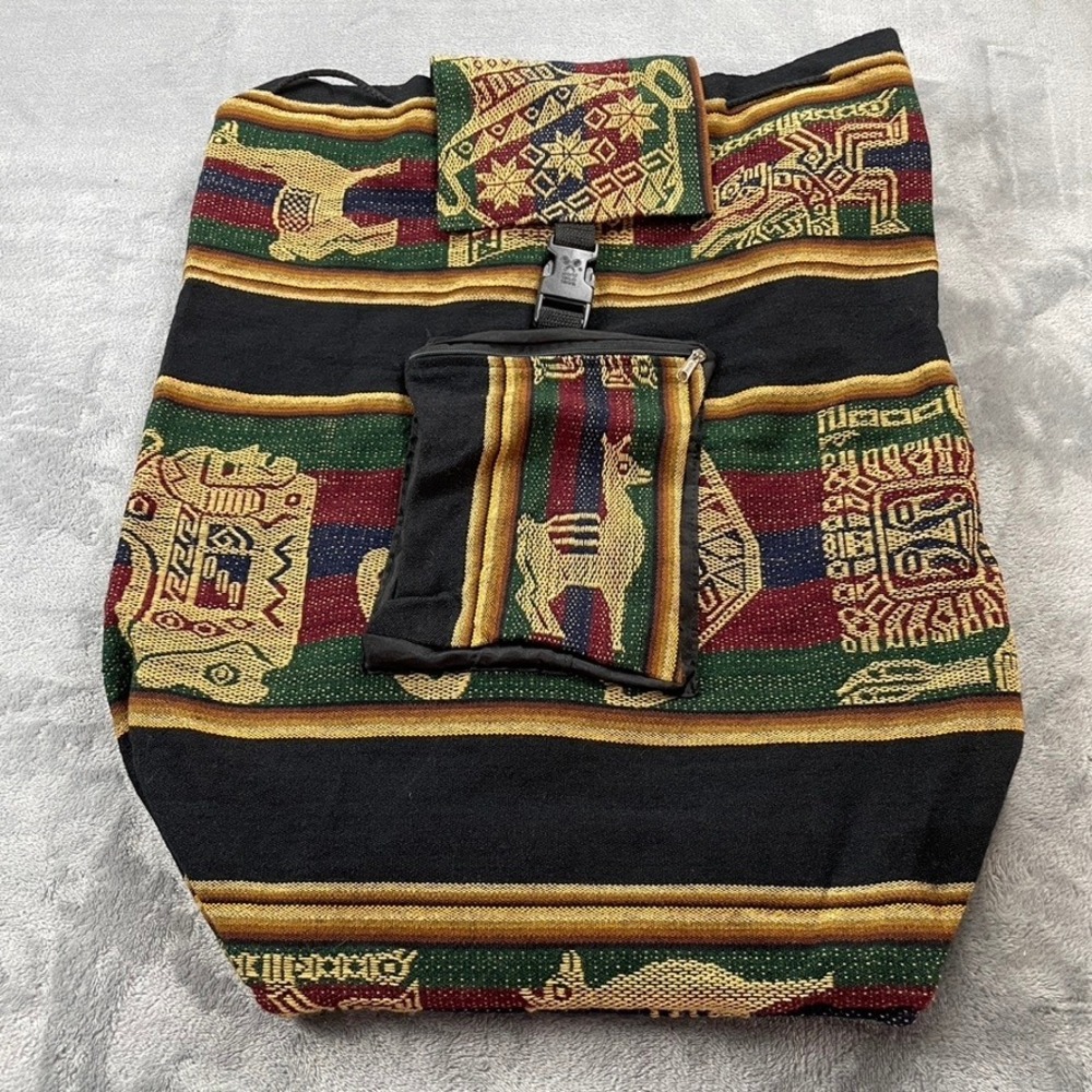 Woven Alpaca Tapestry Backpack Boho Indigenous Peruvian Design Festival Bag